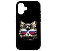 Divertido amante de los gatos de Rusia usa gafas de sol con bandera rusa Carcasa para iPhone 16
