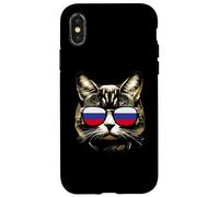 Divertido amante de los gatos de Rusia usa gafas de sol con bandera rusa Carcasa para iPhone X/XS