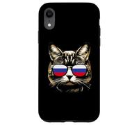Divertido amante de los gatos de Rusia usa gafas de sol con bandera rusa Carcasa para iPhone XR