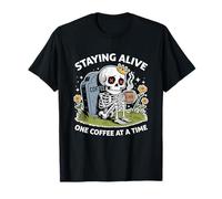 Divertido amante del café esqueleto un café a la vez, humor oscuro Camiseta