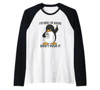 Divertido Amante del café pingüino Despierto no Empuje Camiseta Manga Raglan