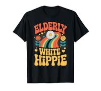 Divertido Anciano Blanco Hippie Retro Rainbow Humor Mujeres Hombres Camiseta