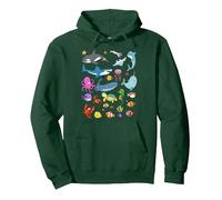 Divertido Animales Marinos Niños Niños Océano Criaturas Pez Payaso Sudadera con Capucha, Unisex para Adultos, Verde Bosque, L