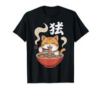 Divertido Anime japonés Kawaii para Hombres, niños, Mujeres, Gatos, Come, Ramen Camiseta