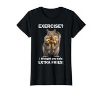 Divertido Ardilla Papas Fritas Ejercicio Gimnasio Entrenamiento Meme Camiseta gráfica económica, Mujer, Negro, XS