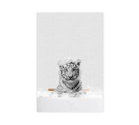 Divertido arte de baño con impresión de un pequeño tigre en una bañera. Póster en lienzo para decoración de dormitorio, paisaje, oficina, habitación, regalo, 24 x 36 pulgadas (60 x 90 cm)