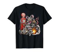 Divertido Arte de Monster Rat Hotrod para Coche, gasolinera y Garaje Camiseta gráfica económica, Hombre, Negro, XL