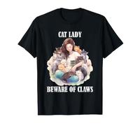 Divertido Arte felino de Cat Lady con Varios Gatos, Cuidado con Las Garras Camiseta