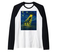 Divertido Arte Moderno T-Rex secuestrado por alienígenas diseño OVNI Camiseta Manga Raglan