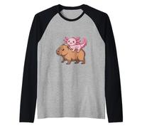 Divertido Axolotl Montando Capibara Tonto Animal Duo Camiseta Manga Raglan