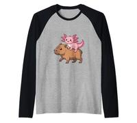 Divertido Axolotl Montando Capibara Tonto Animal Duo Camiseta Manga Raglan