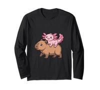 Divertido Axolotl Montando Capibara Tonto Animal Duo Manga Larga