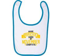 Divertido babero para bebé, con el logotipo de Novemer, para cumpleaños, con texto en alemán"Wahre LEGENDEN haben im NOVEMBER" azul Talla:talla única
