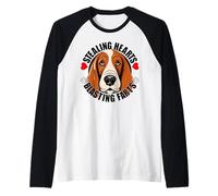 Divertido Basset Hound Robando Corazones Volando Pedos Lindo Perro Camiseta Manga Raglan