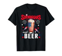 Divertido bebedor de la bandera de los Estados Unidos con travesuras y cerveza del 4 de julio Camiseta