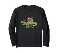 Divertido Beber Papá Noel Montando Un Reno De Dinosaurio T-Rex Manga Larga