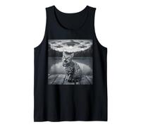 Divertido Bengala Selfie OVNI Alien Nave Espacial Gato Amante Camiseta sin Mangas