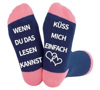 Divertido beso alemán letra media pantorrilla calcetines de algodón para parejas de moda sin deslizamientos letras de goma novedad calcetines regalo de boda novedad carta divertida regalo, Azul Marino