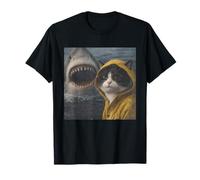 Divertido Bicolor Gato Tiburón Ataque Meme Vintage Camiseta