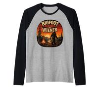 Divertido Bigfoot Agarró Mi Wiener Sasquatch Camping Humor Camiseta Manga Raglan