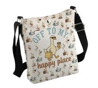 Divertido bolso cruzado de ganso con texto en inglés "Off to My Happy Place" para la iglesia, regalo religioso, regalo cristiano para profesores, Biblebag