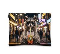 Divertido bolso de maquillaje de mapache, lindo bolso cosmético con estampado animal para mujer, organizador portátil con cierre, bolsa de viaje para el cuidado de la piel para uso diario, Negro, 7x9