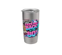 Divertido boombox retro estético Take Me Back to the 80's Vaso térmico de acero inoxidable de doble pared