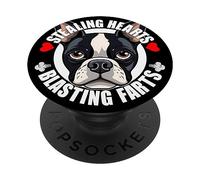 Divertido Boston Terrier Robando Corazones Volando Pedos Lindo Perro PopSockets PopGrip Adhesivo
