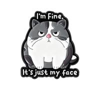 Divertido broche de expresión sarcástica con diseño de dibujos animados y texto en inglés "I'm Fine It's Just My Face"