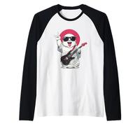 Divertido Buda Rock Music Guitarrista Diseño Retro Camiseta Manga Raglan