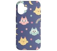 Divertido búhos patrón Estrellas Luna Arco Iris Lindo búho Nocturno Carcasa para iPhone 16