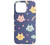 Divertido búhos patrón Estrellas Luna Arco Iris Lindo búho Nocturno Carcasa para iPhone 16 Pro