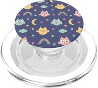 Divertido búhos patrón Estrellas Luna Arco Iris Lindo búho Nocturno PopSockets PopGrip para MagSafe
