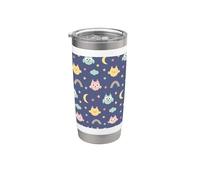 Divertido búhos patrón estrellas luna arco iris lindo búho Vaso térmico de acero inoxidable de doble pared