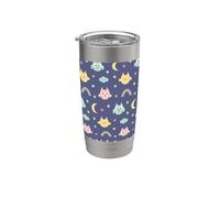 Divertido búhos patrón estrellas luna arco iris lindo búho Vaso térmico de acero inoxidable de doble pared