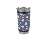 Divertido búhos patrón estrellas luna arco iris lindo búho Vaso térmico de acero inoxidable de doble pared