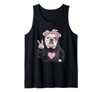 Divertido Bulldog con Gafas, Signo de la Paz, Amante de los Perros Hipster Camiseta sin Mangas