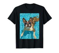 Divertido Bulldog francés con Gafas de Sol Cool Dog Swimming Summer Camiseta