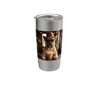Divertido Bulldog Francés Cowboy Bebiendo Café Helado Perro Vaso térmico de acero inoxidable de doble pared