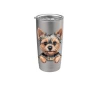 Divertido cachorro de bolsillo Yorkie Yorkshire Terrier que se asoma Vaso térmico de acero inoxidable de doble pared