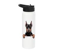 Divertido cachorro de Doberman Pinscher con bolsillo que se asoma Stainless Steel Insulated Water Bottle