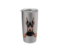 Divertido cachorro de Doberman Pinscher con bolsillo que se asoma Vaso térmico de acero inoxidable de doble pared