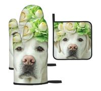 Divertido Cachorro de Labrador Retriever, Guantes de Cocina Resistentes al Calor, Manoplas y agarraderas (Juego de 3 Piezas)