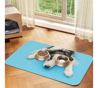 Divertido Cachorro de Perro Border Collie con Fondo Azul,Tapete para Comida de Mascotas, manteles Individuales de Cuero sintético para Gatos y Perros,30x45cm