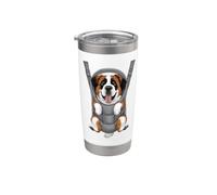 Divertido cachorro de San Bernardo en un portabebés. Amante de los perros Vaso térmico de acero inoxidable de doble pared