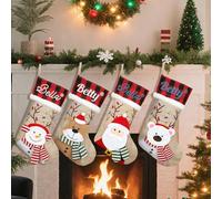 Divertido calcetín de Navidad de 18 pulgadas con nombre bordado personalizado, con Papá Noel, muñeco de nieve, alce, oso Claus, nombre bordado personalizado, medias de Navidad grandes para colgar en