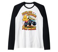 Divertido camión para el Cuarto cumpleaños de Truck Four y Roaring for More Camiseta Manga Raglan