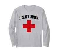 Divertido Campamento de natación para socorristas de Crucero con Texto en el Que no Puedo Nadar Fuera de Servicio Manga Larga