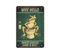 Divertido cartel de metal vintage con diseño de rana con texto en inglés "Why Hello Sweet Cheeks Have A Seat", 12 x 8 pulgadas, decoración de pared vintage para el hogar, dormitorio, cocina, bar