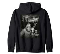 Divertido Cartel de Rock and Roll con Forma de Selfie de Bigfoot y Alien, Sasquatch UFO Sudadera con Capucha